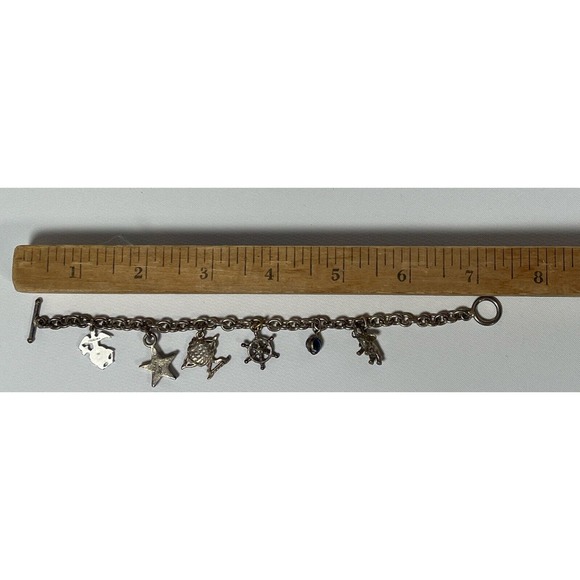 Sterling Silver Charm Bracelet Elephant Ships Wheel Fish Star USMC Vintage 1990s - Picture 15 of 16